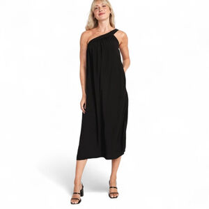 OLD NAVY Black One Shoulder Midi Shift Lightweight Dress Women's Sz M NWT